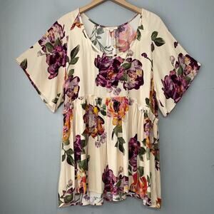 Oddy Babydoll Top Size Medium Boho Floral Romantic Peplum Tunic Peasant Feminine